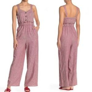 ROMEO + JULIET Striped Linen Ruffle Jumpsuit NWT